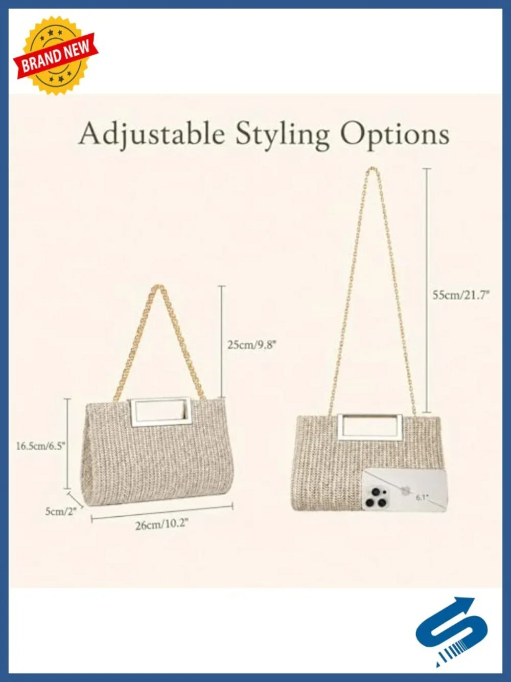 Straw Clutch Purse for Women, Top Handle Evening Handbag with Detachable Chain